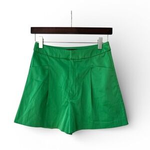 Zara Emerald Green Pleated‎ Satin Tailored Shorts Size Medium